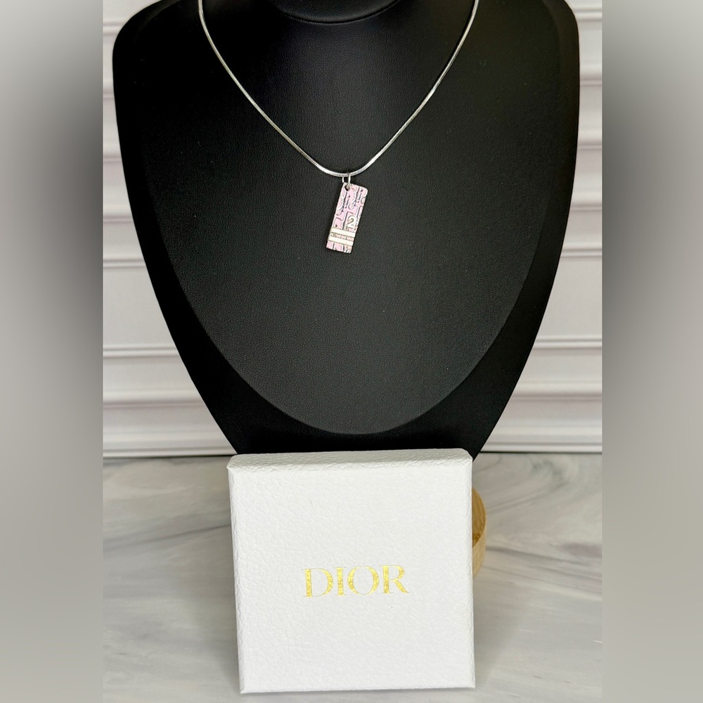 Dior Pink & Silver Trotter Pendant Necklace | Dior Logo Charm Necklace | Vintage - Picture 7 of 7